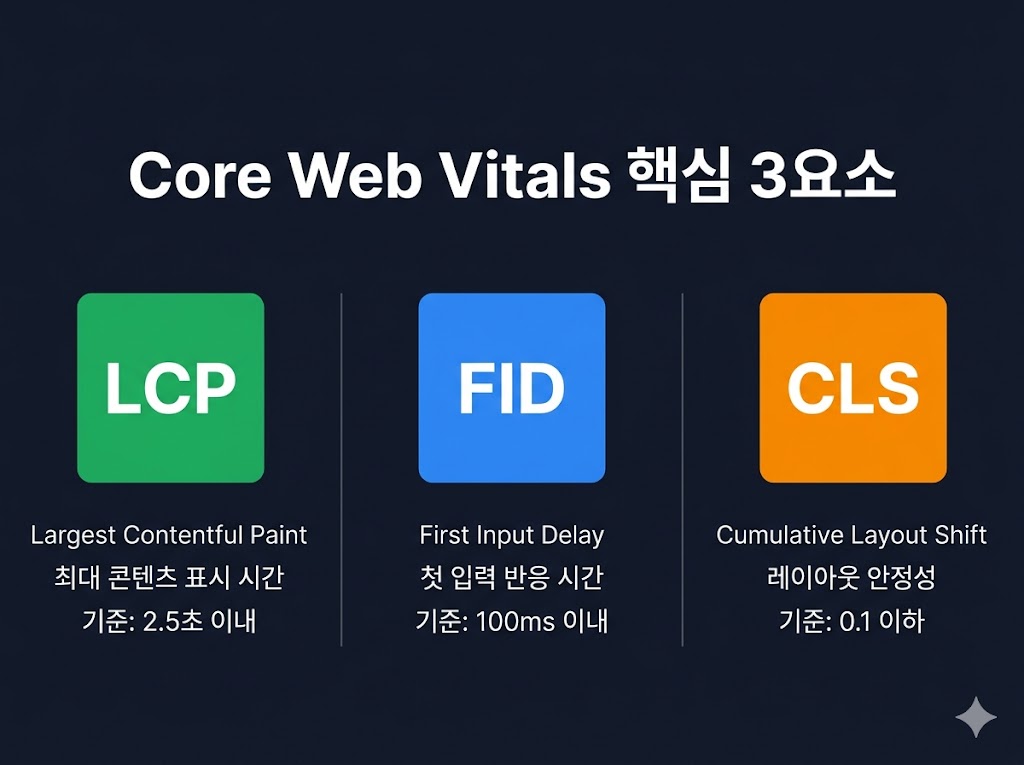 Core Web Vitals 3요소 설명 - LCP FID CLS