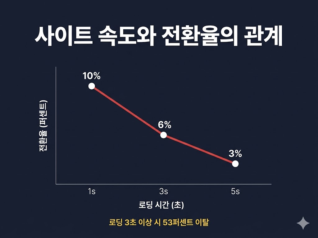 사이트 로딩 속도와 전환율 상관관계 그래프