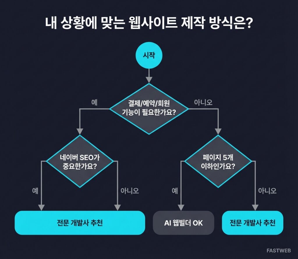 웹사이트 제작 방식 선택 플로차트