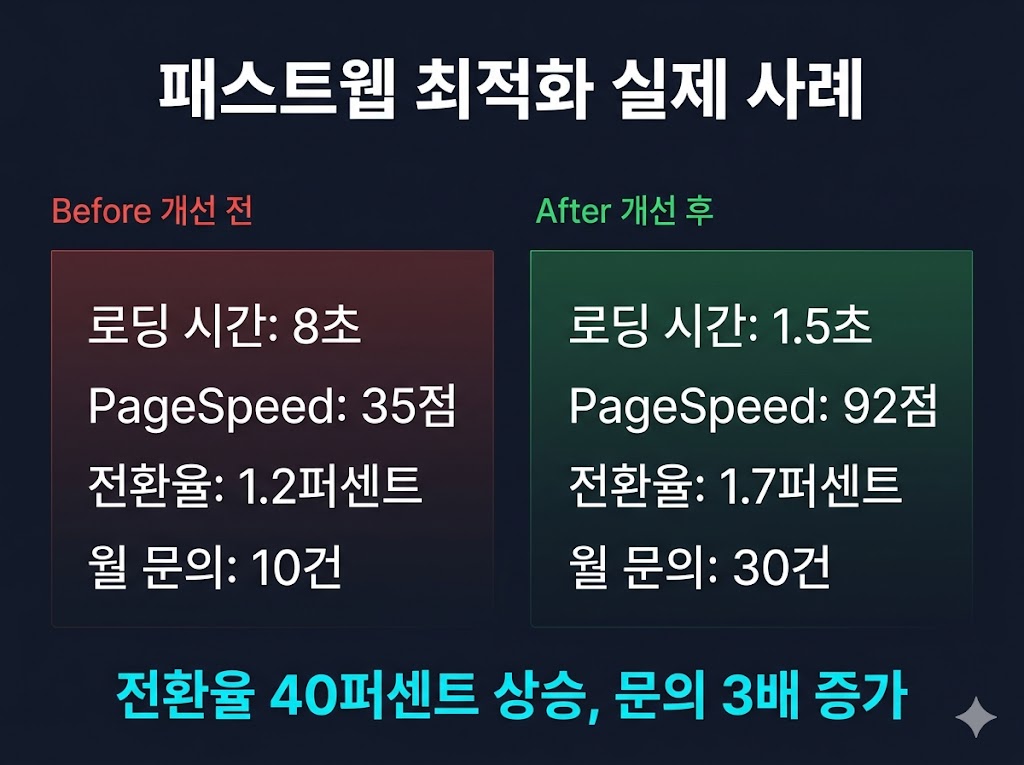 패스트웹 속도 최적화 실제 사례 Before After